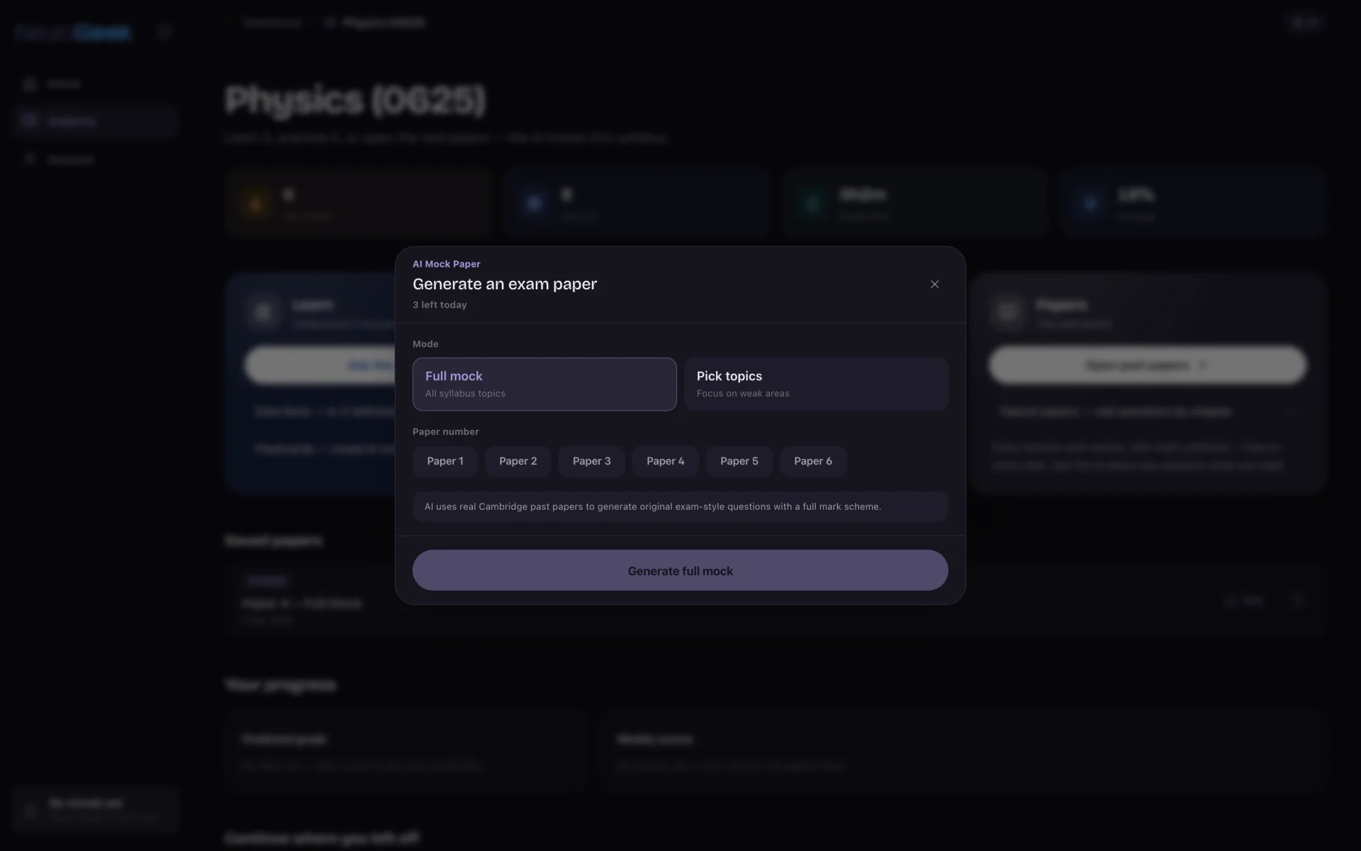 AI Mock Paper Generator: Full mock across the whole syllabus
