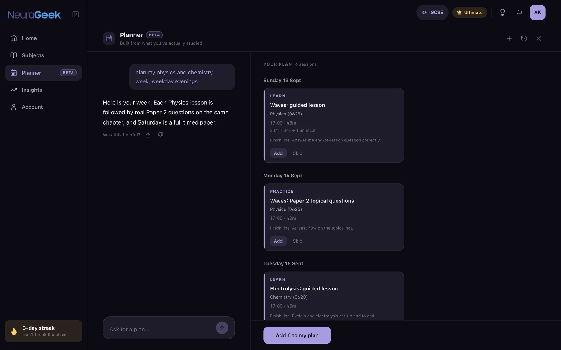 AI Study Planner: Review a complete study week